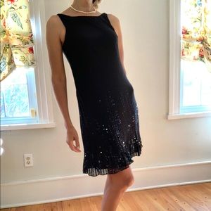 Jones New York Black silk chiffon shift dress with sequins
